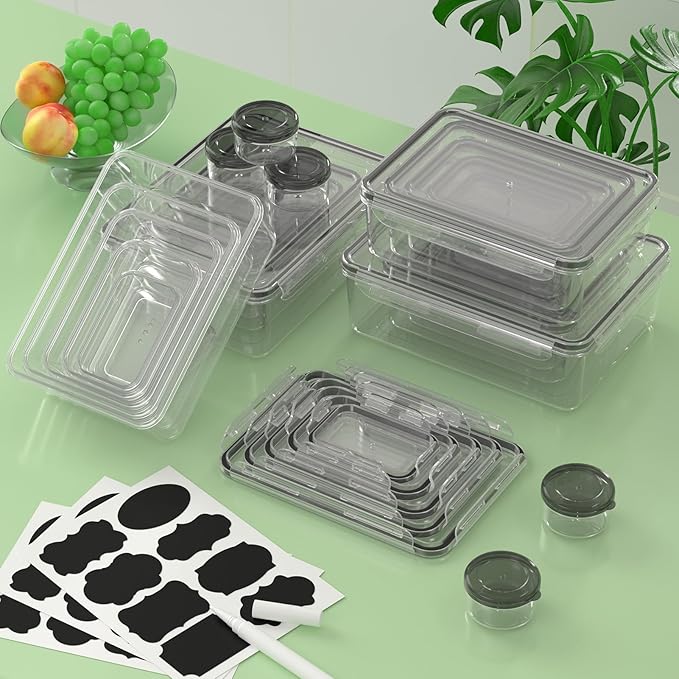 KEMETHY 50-Piece Food Storage Containers with Lids(25 Containers & 25 Lids), Plastic Food Containers for Pantry & Kitchen Storage and Organization, BPA-Free, Leak Proof, Reusable with Labels & Pen - Image 8