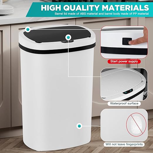 PayLessHere | 13 Gallon Plastic Trash Can | White | Automatic Touchless Lid with Motion Sensor | Kitchen Garbage Can with Waterproof Design | for Home, Office, Bathroom | Pack of 2 - Image 4