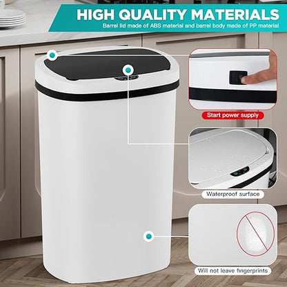 PayLessHere | 13 Gallon Plastic Trash Can | White | Automatic Touchless Lid with Motion Sensor | Kitchen Garbage Can with Waterproof Design | for Home, Office, Bathroom | Pack of 2 - Image 4