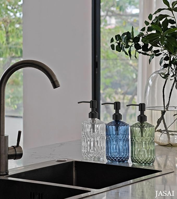 JASAI 18Oz Green Soap Dispenser with Black Rust Proof Pump, Refillable Kitchen soap Dispenser with Thick Glass, Soap Dispenser Bathroom for Hand soap, Dish Soap, Lotion, Body Wash. - Image 7