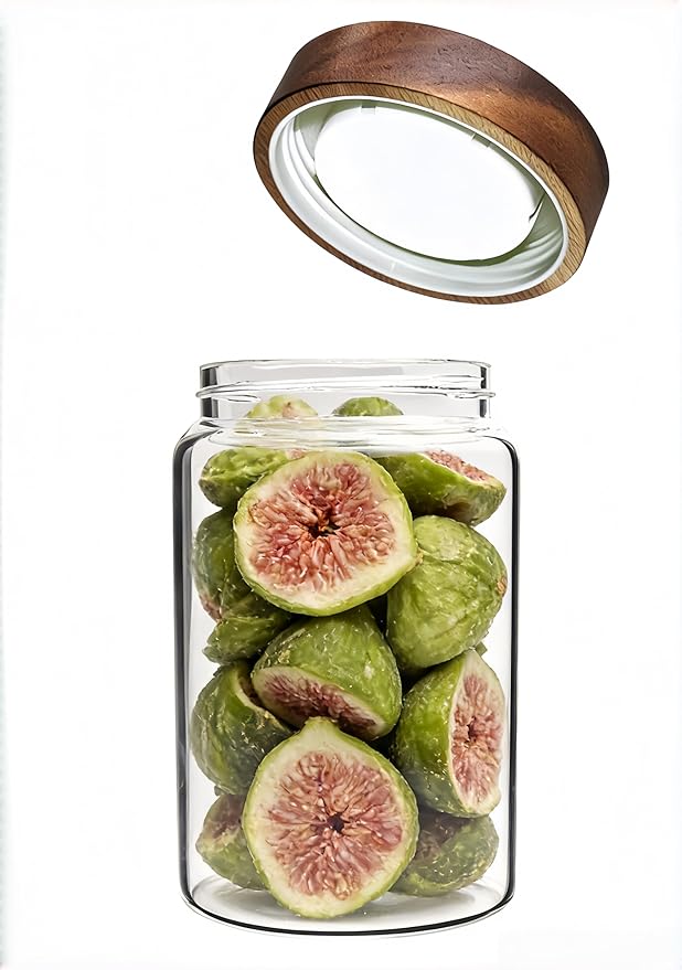 30oz Glass Coffee Jars with Airtight Wood Screw Lid Herb Spice Jar Round Storage Canister with Wooden Lid Clear Glass Food Jar for Pantry Sugar Tea Coffee Bean Spice Nuts Cookies Bath Salts - Image 2