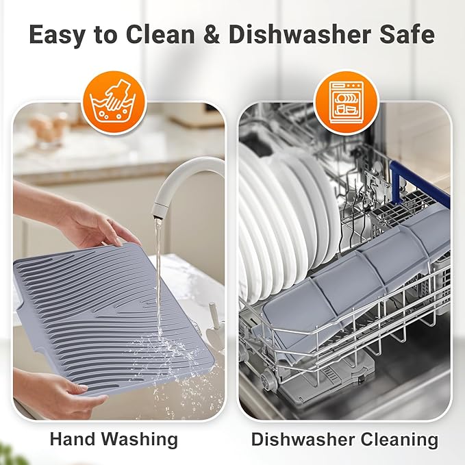 Silicone Dish Drying Mat for Kitchen Counter, Dish Drying Pad, Non-Slip Drain Pad with Built-in Drain, Heat Resistant Stone Drying Mat - Image 3