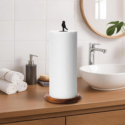 Wood Paper Towel Holder Countertop, Easy Tear Farmhouse Kitchen Towel Holder for Dining Table, Cute Bird Shaped with Anti Slip Weighted Base