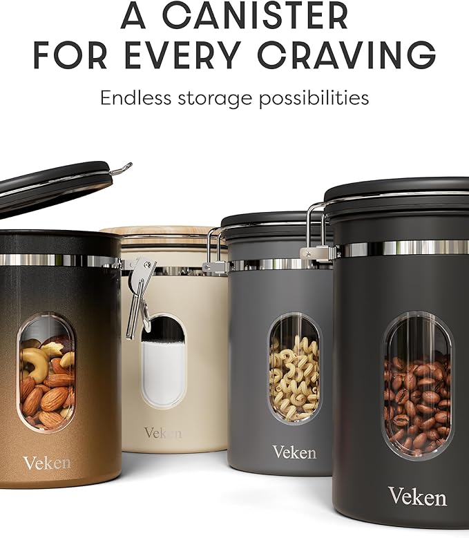 Veken Coffee Sugar Canister with Window, Mothers Day Gifts For Women,Airtight Stainless Steel Kitchen Food Storage Container, Date Tracker & Scoop for Grounds Coffee, Beans,Tea,Flour,Cereal,22OZ,Cream - Image 6