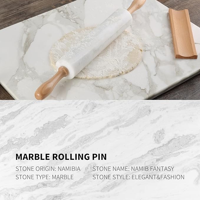 Koville Marble Rolling Pin, Non-Stick African Stone Polished Dough Roller, Pasta, Dumpling, Ravioli, Fondant, Pie Crust, Kitchen Baking Pastry Tools(Namib Fantasy) - Image 4