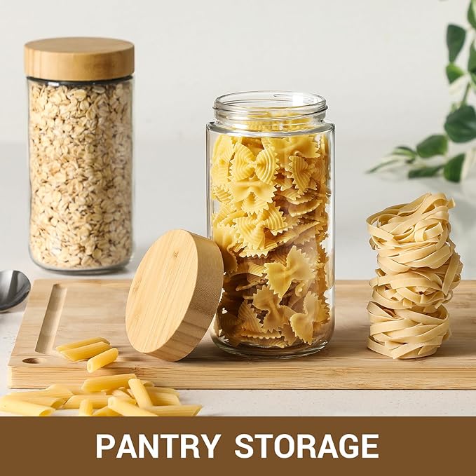 NETANY 4-pack 24oz Glass jars with Airtight Lids, Overnight Oats Containers with Bamboo Lids, Wide mouth Mason Salad jars, Glass Food Storage Containers for Snacks Yogurt Spice Sugar - Image 7