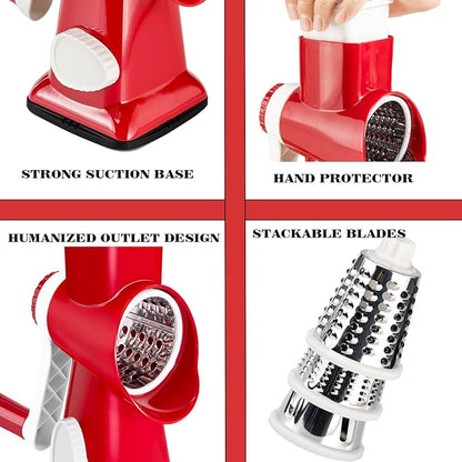 Cheese Grater with Handle, Multifunctional Manual Rotary Cheese Grater - Cheese Shredder Easily Chop Carrots, Potatoes, Vegetables and Fruits and Easy to Clean(red) - Image 5