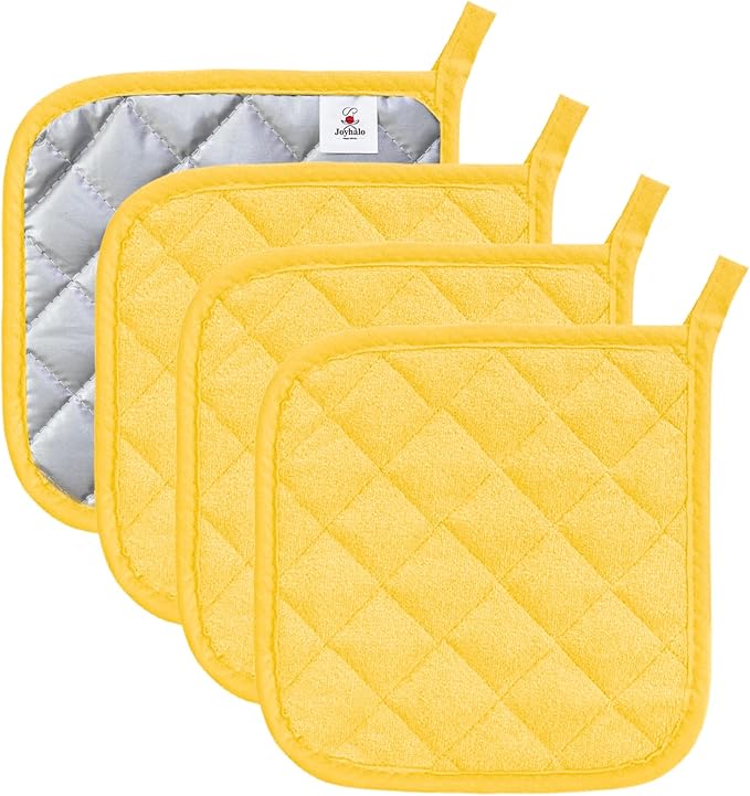 Joyhalo 4 Pack Pot Holders for Kitchen,Cotton Oven Holder with Great Heat Resistance,Non Slip Hot Pads for Kitchen Clearance,Yellow by Joyhalo