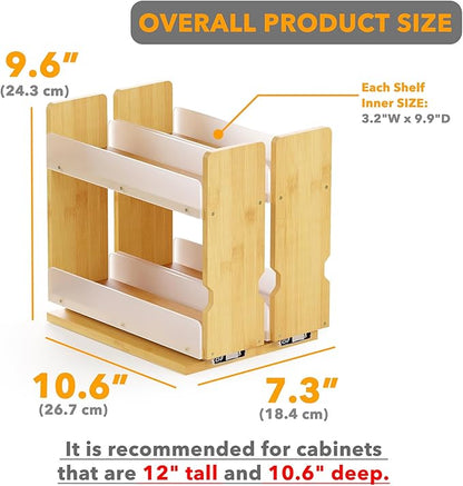 SpaceAid Bamboo Pull Out Spice Rack Organizer for Cabinet, Heavy Duty Slide Out Seasoning Kitchen Pantry Sliding Vertical Organization, 7.3" Wide, 2 Drawers(3" Wide), 2-Tier, Natural - Image 3