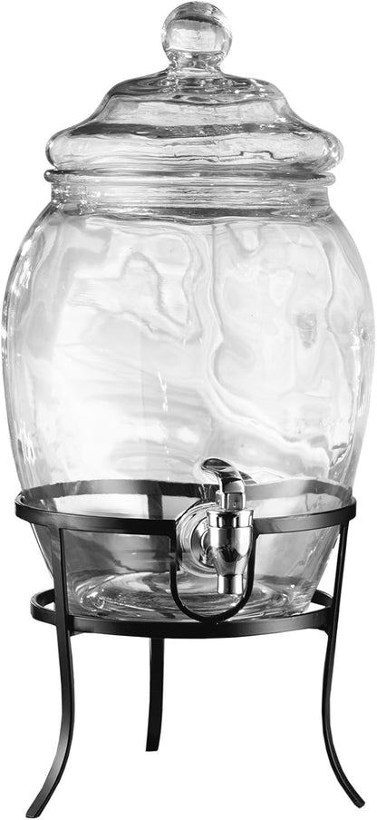 Style Setter Beverage Dispenser Cold Drink Dispenser w/ 2-Gallon Capacity Glass Jug, Metal Stand & Leak-Proof Acrylic Spigot, Glass Lid, Great for Parties, Weddings & More