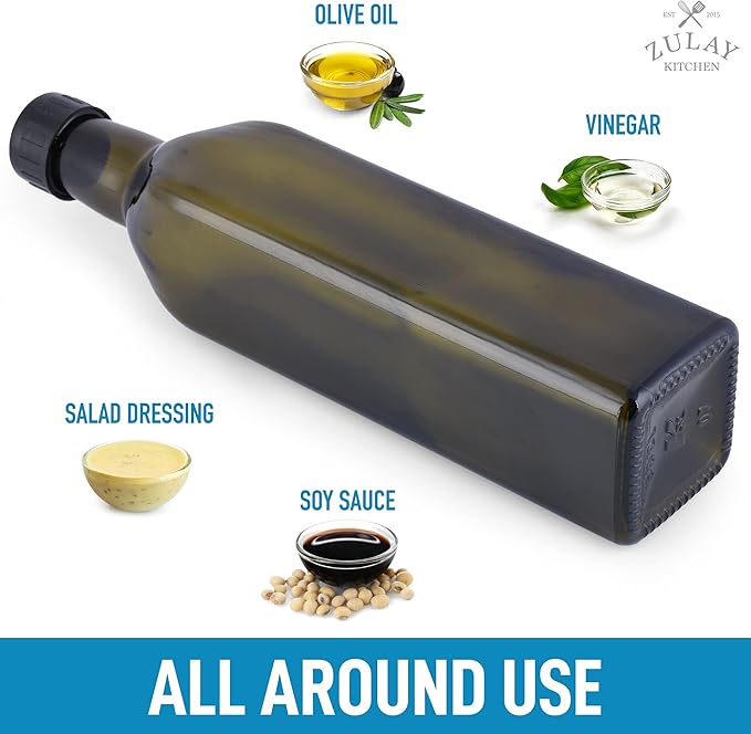 Zulay Kitchen (2 pack 17oz Olive Oil Dispenser Bottle For Kitchen - With 2 Spouts, 2 Removable Corks, 2 Caps, & 1 Funnel - Oil Bottle For Kitchen & Storing Liquids - Image 5