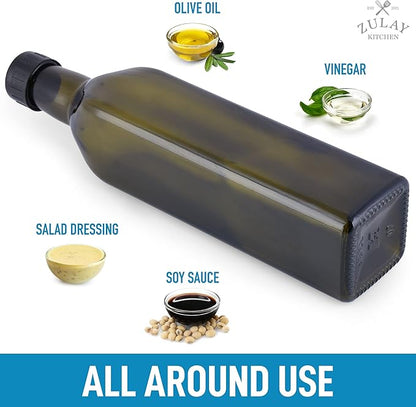 Zulay Kitchen (2 pack 17oz Olive Oil Dispenser Bottle For Kitchen - With 2 Spouts, 2 Removable Corks, 2 Caps, & 1 Funnel - Oil Bottle For Kitchen & Storing Liquids - Image 5