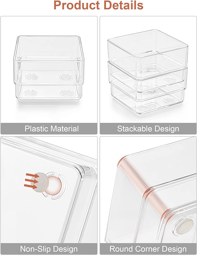 SMARTAKE 13-Piece Drawer Organizer with Non-Slip Silicone Pads, 5-Size Desk Drawer Organizer Trays Storage Tray for Makeup, Jewelries, Utensils in Bedroom Dresser, Office and Kitchen (Clear) - Image 5