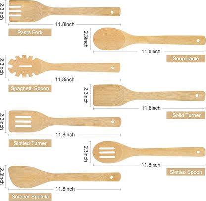 [7-PCS] Wooden Spoons for Cooking is for All Kitchen. Made From Bamboo Wood, Wooden Spatula & Wooden Spoon 11.8 in. and Non-Stick Surface, Suitable for Home & Chef Use or Gift for Someone Special. - Image 2