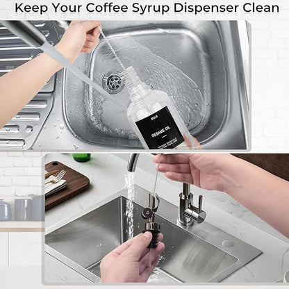 3PCS Olive Oil Dispenser Bottle For Kitchen, Soy Sauce Dispenser, Glass Oil and Vinegar Dispenser Set W. Wooden Tray & Labels & 3 Replacement Spouts, Coffee Syrup Dispenser(Clear) - Image 9