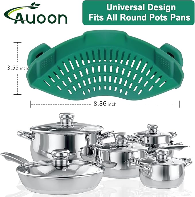 AUOON Clip On Strainer Silicone for All Pots and Pans, Pasta Strainer Clip on Food Strainer for Meat Vegetables Fruit Silicone Kitchen Colander (Sea Blue) - Image 2