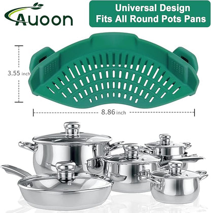 AUOON Clip On Strainer Silicone for All Pots and Pans, Pasta Strainer Clip on Food Strainer for Meat Vegetables Fruit Silicone Kitchen Colander (Sea Blue) - Image 2