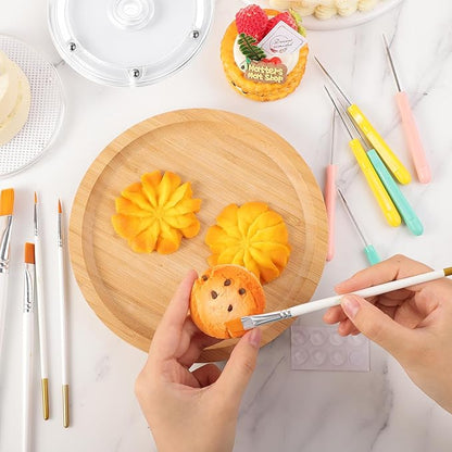 Cookie Decorating Supplies Including 2Pcs Acrylic Cookie Turntable 6Pcs Cookie Scribe Needle 4Pcs Silicone Mesh Mats 6Pcs Cookie Decoration Brushes 8Pcs Rubber Feet Bumpers