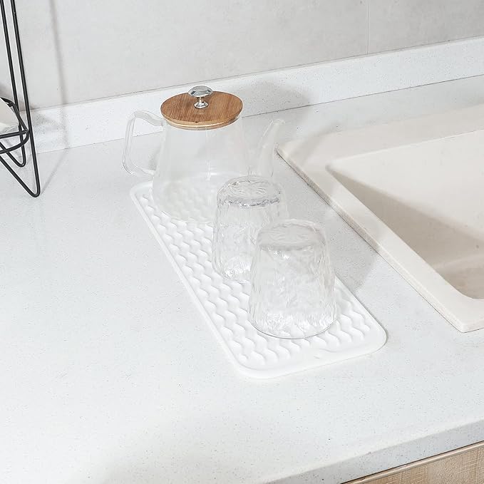 MicoYang Silicone Dish Drying Mat for Multiple Usage,Easy clean,Eco-friendly,Heat-resistant Silicone Mat for Kitchen Counter,Sink,Bar,Bottle,or Cup White M 17 inches x 6 inches - Image 7