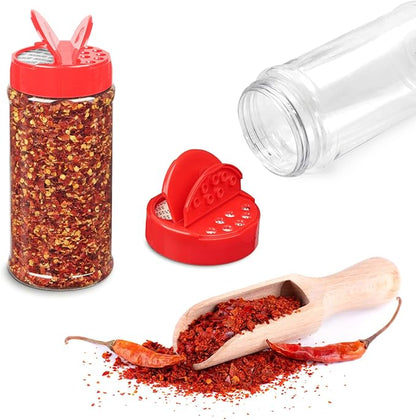 RoyalHouse 6 Pack 16 Oz Plastic Spice Jars with Red Cap, Clear and Safe Plastic Bottle Containers with Shaker Lids for Storing Spice, Herbs and Seasoning Powders, BPA Free, Made in USA - Image 2