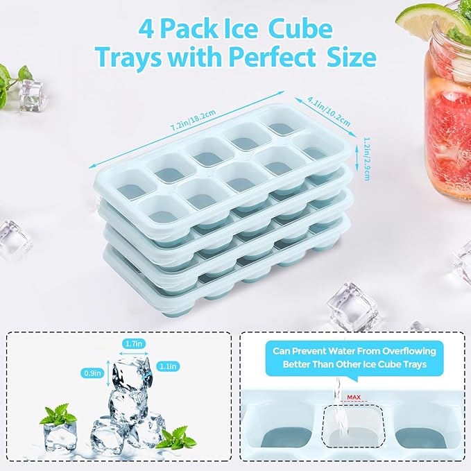 DOQAUS Ice Cube Tray with Lids - 4 Pack Stackable Silicone Ice Trays for Freezer, BPA & LFGB Safe, Easy Release for Kitchen, RV, Cocktail, Coffee, Soup & Food - Image 5