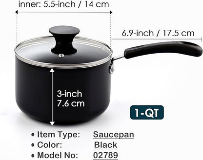 Cook N Home Nonstick Sauce Pan with Glass Lid, 1-Quart Saucepan Non Stick Small Cooking Milk Aluminum Pot, Black - Image 2