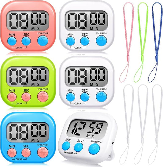 Flutesan 6 Pack Digital Kitchen Timer First Day of School Back to School for Cooking with 6 Pcs Lanyard Magnetic Back and On/Off Switch Second Minute Count up Countdown by Flutesan