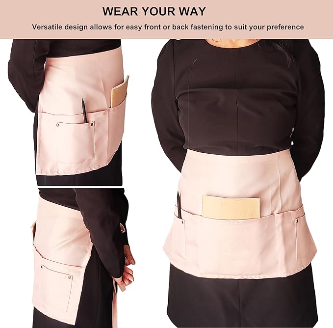 TiwerlfeServer Waist Aprons with 5 Pockets - 11.5 Inch Waterdrop & Oil Resistant Waitress Waiter Half Apron