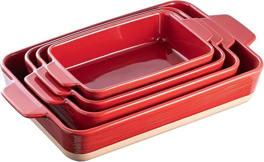 Dafuceramic Casserole Dishes for Oven, Baking Dishes, Ceramic Bakeware Sets of 4, Rectangular Baking Pan Set with Handles for Baking, Casserole, Kitchen, Wedding Gift (Red Yellow) by Dafuceramic