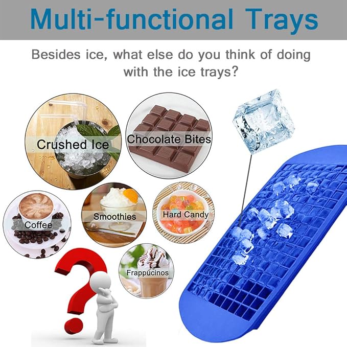 Silicone Mini Ice Cube Trays 3 Pack, 160 Crushed Ice Cube Molds Easy Release Small Ice Cube for Chilling Whiskey Cocktail, Kitchen Gadgets Stackable Ice Trays, Specialty Accessories Tool for Freezer - Image 3