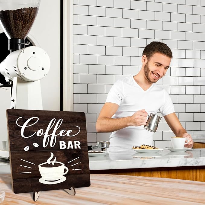 Funny Coffee Bar Decor Sign – Rustic Wooden Plaque for Coffee Station, Farmhouse Cafe Shelf Accessories, Desk or Kitchen Counter Decor,Birthday,Mother Day Gift 5.9 x 5.9 Inch (Brown) - Image 7