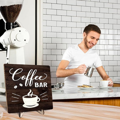 Funny Coffee Bar Decor Sign – Rustic Wooden Plaque for Coffee Station, Farmhouse Cafe Shelf Accessories, Desk or Kitchen Counter Decor,Birthday,Mother Day Gift 5.9 x 5.9 Inch (Brown) - Image 7