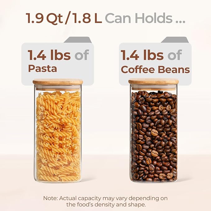 ComSaf 1.9 Qt Glass Storage Containers with Lids, Glass Jars with Lids, Clear Food Storage Jar, Square Canister Set of 3, Pantry Organizers and Storage for Flour Rice Pasta Tea Coffee Bean - Image 3