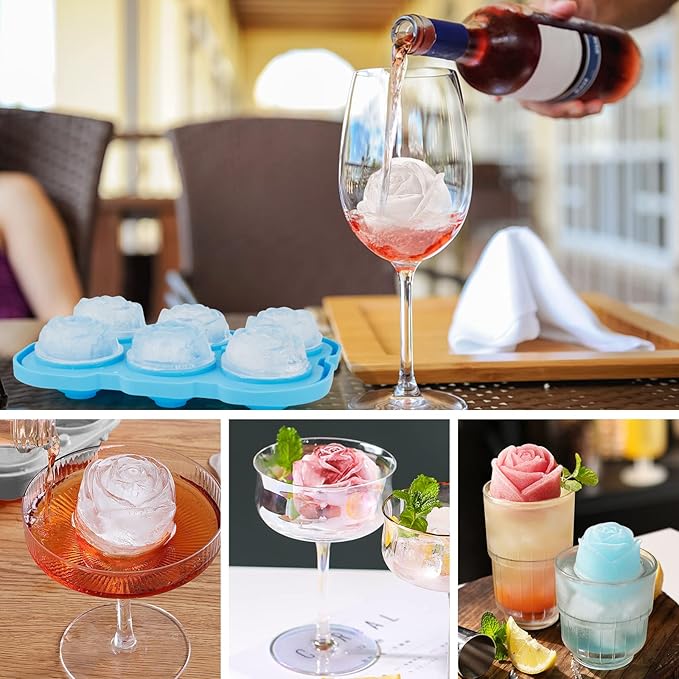 Ice Cube Tray, Mikiwon 2 inch Rose Ice Cube Trays With Covers, 6 Cavity Silicone Rose Ice Ball Maker, Easy Release Large Ice Cube Form for Chilled Cocktails, Whiskey, Bourbon & Homemade Juice (Blue) - Image 5