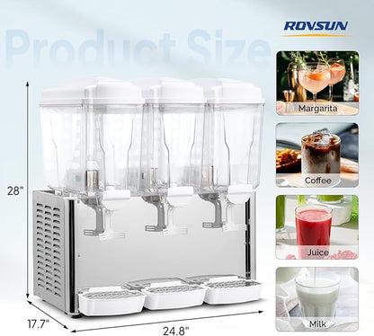 ROVSUN 14.4 Gallon/54L Commercial Beverage Dispenser Drink Dispenser, 18L X 3 Tanks Commercial Juice Dispenser Stainless Steel with Thermostat Controller for Home Restaurant Bar Party 110V/60HZ - Image 8