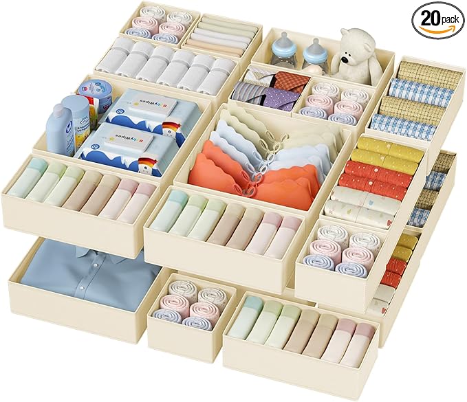 DIMJ Drawer Organizer Clothes - 20 Pack Closet Drawer Organizer Bins for Baby Clothes Storage, Fabric Dresser Organizer for Nursery Bedroom, Foldable Small Drawer Dividers for Underwear Socks by DiMJ