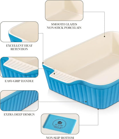 MALACASA 4.4 QT Baking Dish, 9x13 Large Casserole Dish for Oven, Ceramic Baking Pan, Rectangular Lasagna Pan Deep with Handles for Baking, Durable Microwave Oven Safe, Blue, Series BAKE-BAKE - Image 5