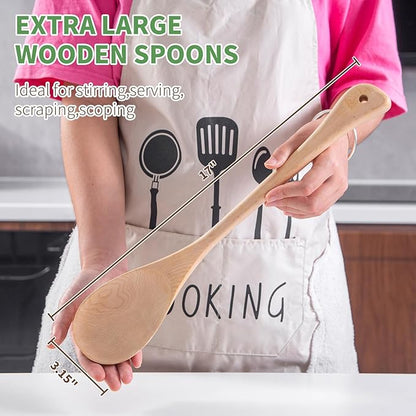 Wooden Cooking Spoon Extra Large Wooden Spoons for Cooking, Lengthened Wood Spoon Cooking Mixing for More Protection Spoon Wooden Cooking Utensils for Nonstick Cookware Hard maple wood