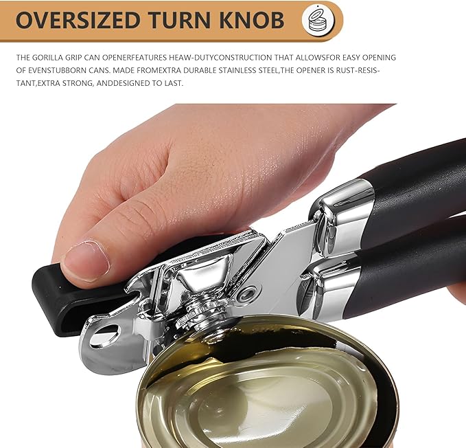 Can Opener Manual Heavy Duty - Hand Held Strong Can Openers for Seniors with Oversized Turn Knob, Soft Grip Sharp Blade, Solid Steel Hand Manual Can Open for Kitchen & Camping