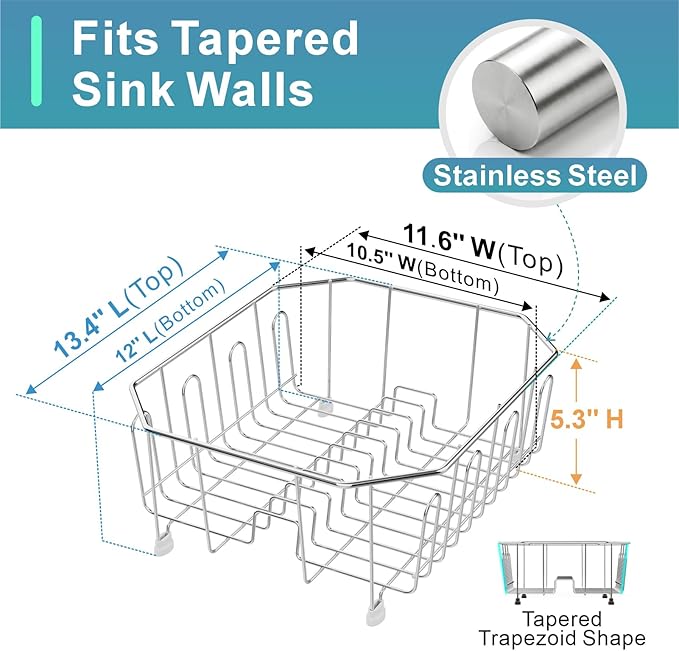 GSlife Small in Sink Dish Drying Rack - Stainless Steel Compact Dish Drainer for RV Kitchen Apartment Sink, Rust Resistant Inside Sink Rack, 1–2 Person Households, 11.6" W x 13.4" L, Silver - Image 3