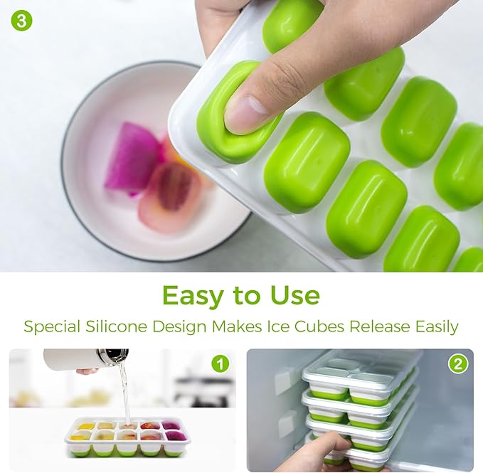 DOQAUS Ice Cube Tray with Lids - 4 Pack Stackable Silicone Ice Trays for Freezer, BPA & LFGB Safe, Easy Release for Kitchen, RV, Cocktail, Coffee, Soup & Food - Image 4