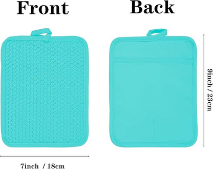 Oven Pot Holder with Pocket Cotton Heat Resistant Coaster Potholder Kitchen Hot Pad Oven Mitts for Cooking and Baking Square 7"x9" (Aqua, Silicone) - Image 2
