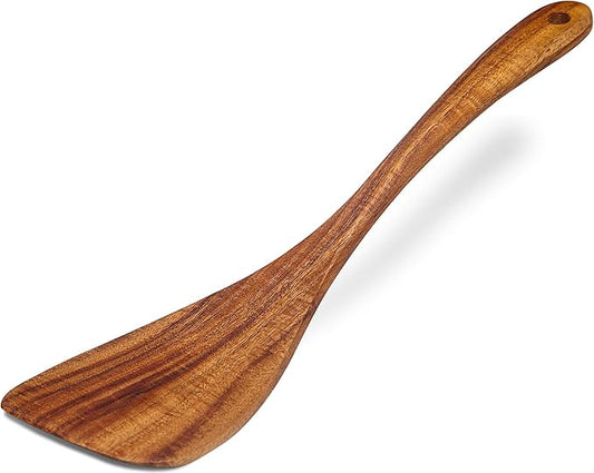 Jilla-hla Wooden Spatula Nonstick Turner Acacia Wood, Right Long Handle Flat Frying Spatulas Handmade for Mother Wife Grandma Her Kitchen Gift, Ideal Cookware Utensils for Cooking Eggs, Fish, Pancakes by Jilla-hla