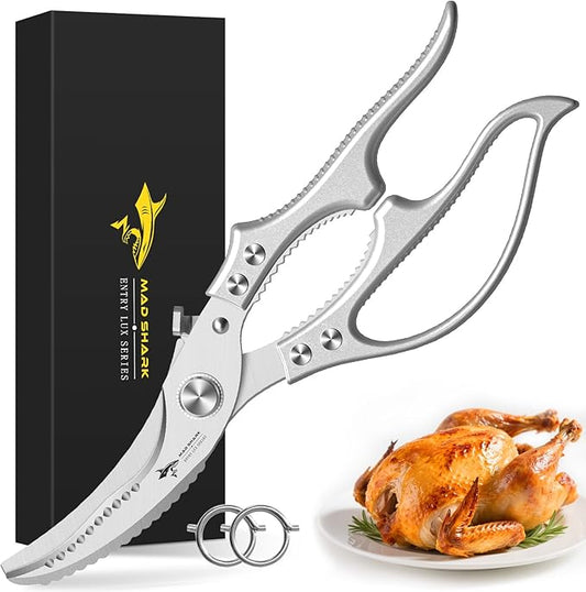 MAD SHARK Heavy Duty Poultry Shears, Kitchen Shears with Non-Slip Handle & Safety Lock, All Purpose Kitchen Scissors for Chicken, Meat Cutting, Turkey, Fish, Vegetables, Spring Loaded, Dishwasher Safe by MADSHARK