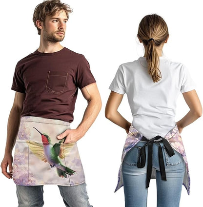 Server Apron with 3 Pockets, Waterproof Oil Waitress Waiter Half Apron for Restaurant Hotel Kitchen Cafe