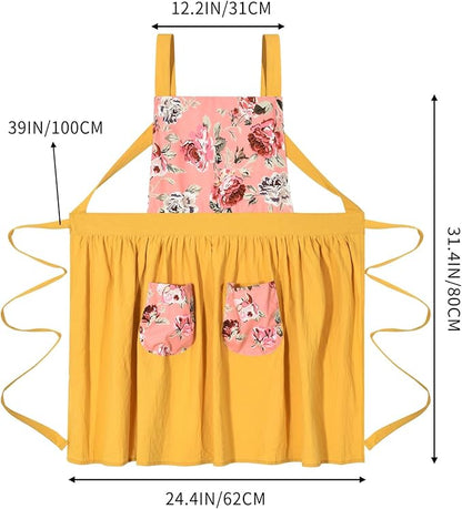 Pinknoke Vintage Pinafore Apron Dress for Women with Pockets Cute Floral Chef Aprons for Kitchen Cooking Baking Gardening - Image 5