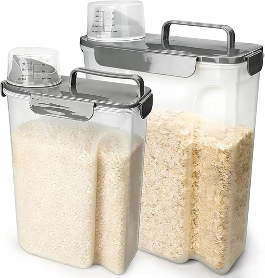 Komzon Rice Storage Containers, Airtight Cereal Containers Storage, BPA Free Rice dispenser for Flour, Pasta, Grain and Baking, Pet Dog Cat Bird Food Container 20lb+ 10lb Grey