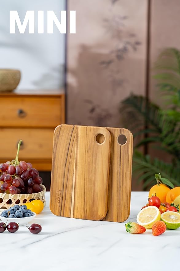 2 Pcs Berkvee Small Teak Wood Cutting Board for Kitchen– Mini Lightweight Wooden Cutting Board- BPA Free