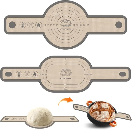 Silicone Bread Sling Oval and Round, 2Pcs Non-Stick Reusable Bread Sling, Sourdough Tools & Dutch Oven Accessories, Gray by Koolstuffs