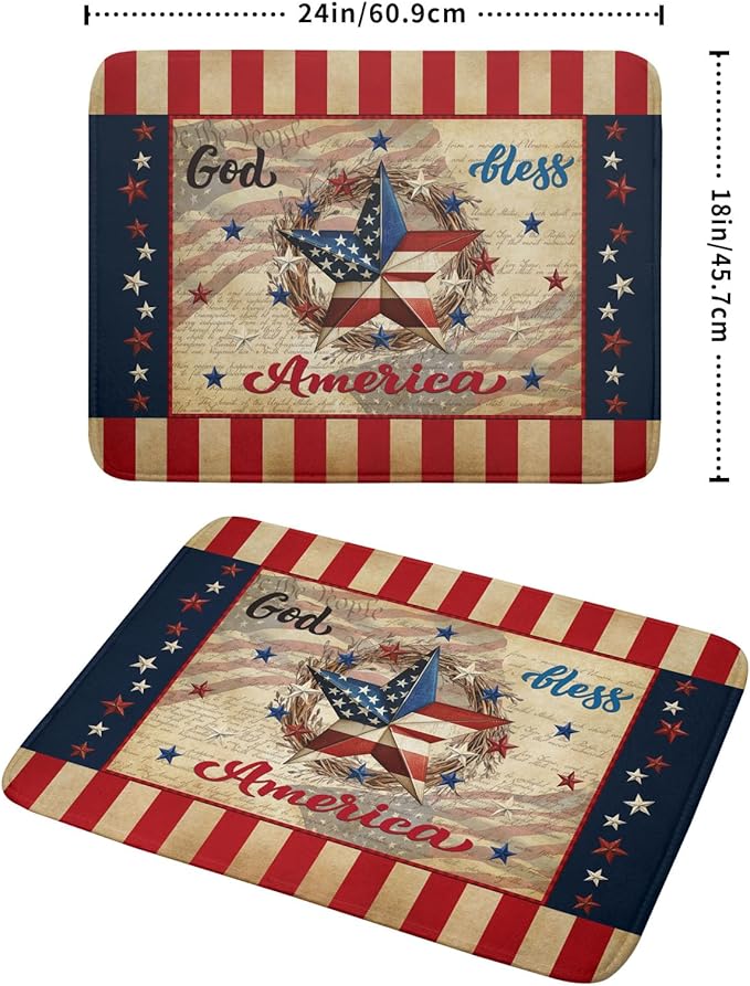 4th of July God Bless Dish Drying Mat for Kitchen Counter,American Flag Star Patriotic Independence Day Drying Mat 18 x 24 Inch with Absorbent Reversible Microfiber Drying Pad for Coffee Bar - Image 2